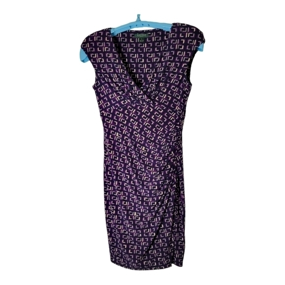Lauren Ralph Lauren Womens Size 10 Mid Length Straight Fit Cap Sleeve Wrap Dress - Picture 1 of 10